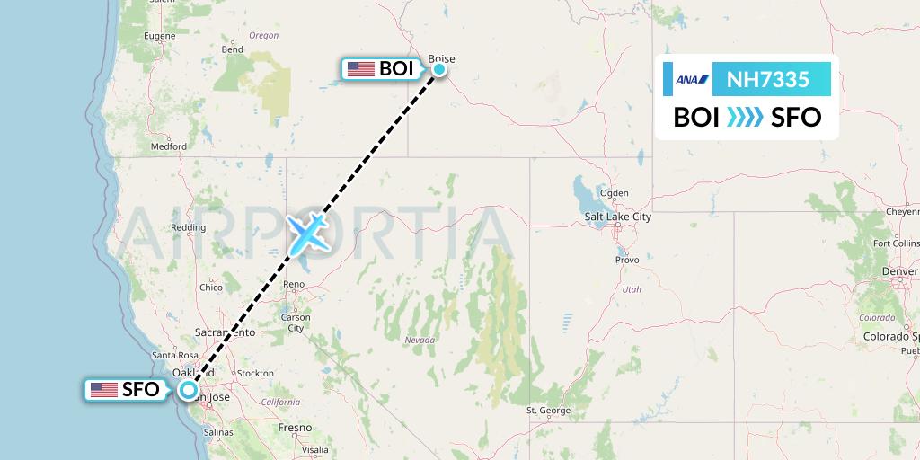 NH7335 All Nippon Airways Flight Map: Boise to San Francisco