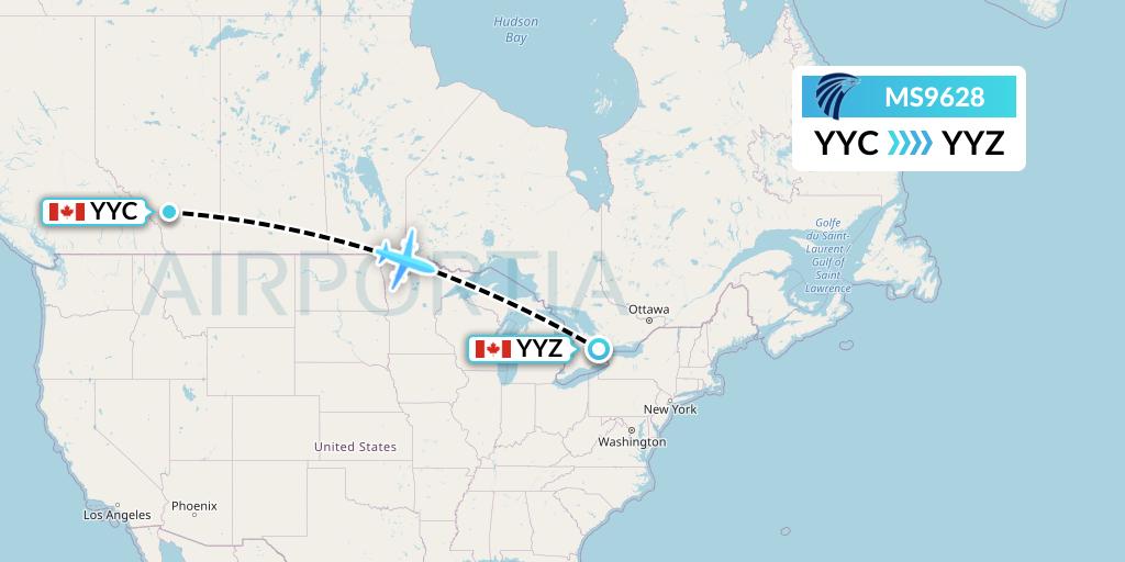 MS9628 EgyptAir Flight Map: Calgary to Toronto