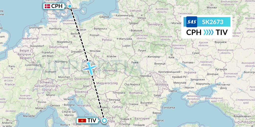 SK2673 SAS Flight Map: Copenhagen to Tivat