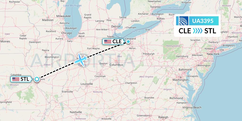 UA3395 United Airlines Flight Map: Cleveland to St. Louis
