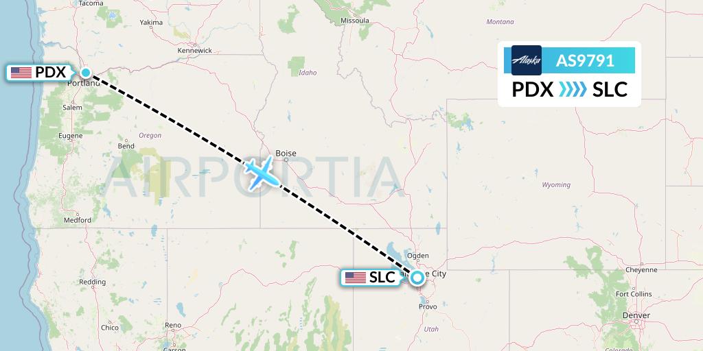 AS9791 Alaska Airlines Flight Map: Portland to Salt Lake City