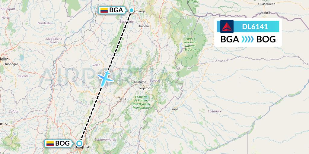 DL6141 Delta Air Lines Flight Map: Bucaramanga to Bogota