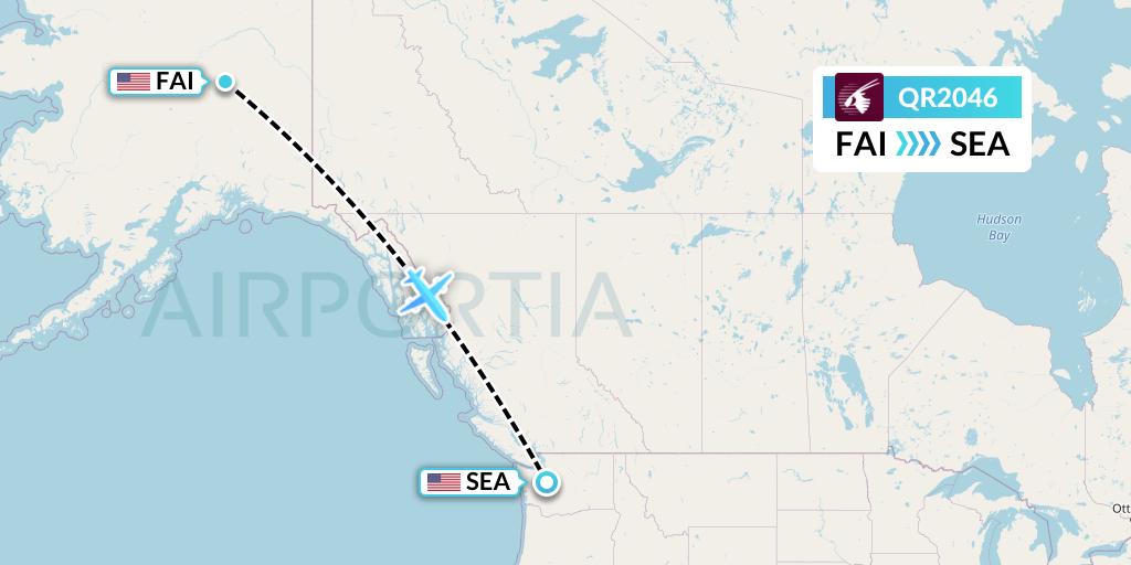QR2046 Qatar Airways Flight Map: Fairbanks to Seattle