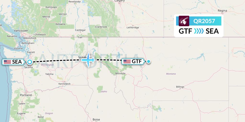 QR2057 Qatar Airways Flight Map: Great Falls to Seattle