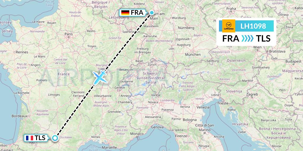 LH1098 Lufthansa Flight Map: Frankfurt to Toulouse
