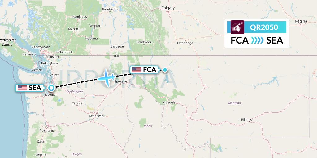 QR2050 Qatar Airways Flight Map: Kalispell to Seattle