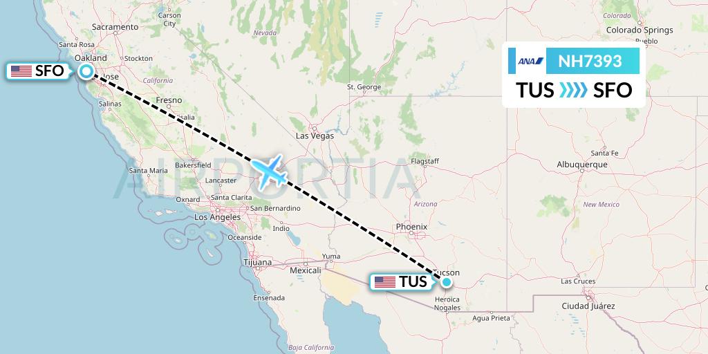 NH7393 All Nippon Airways Flight Map: Tucson to San Francisco