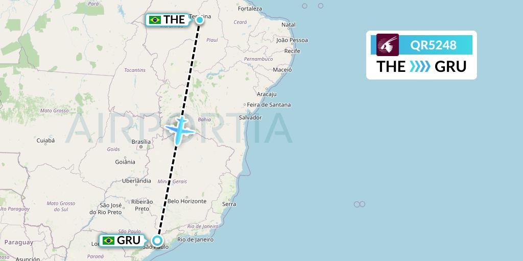 QR5248 Qatar Airways Flight Map: Teresina to Sao Paulo