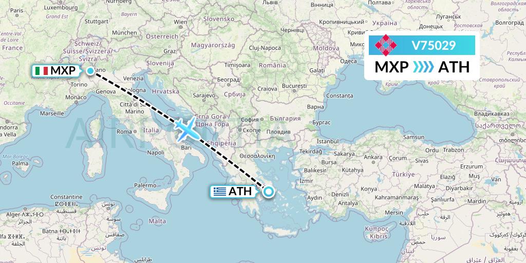 V75029 Volotea Flight Map: Milan to Athens