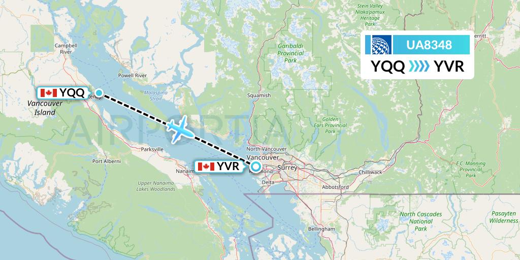 UA8348 United Airlines Flight Map: Comox to Vancouver