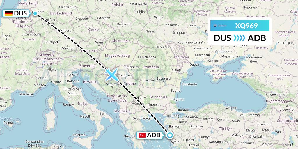 XQ969 SunExpress Flight Map: Dusseldorf to Izmir