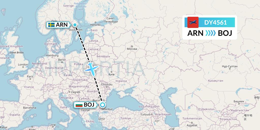 DY4561 Norwegian Flight Map: Stockholm to Burgas
