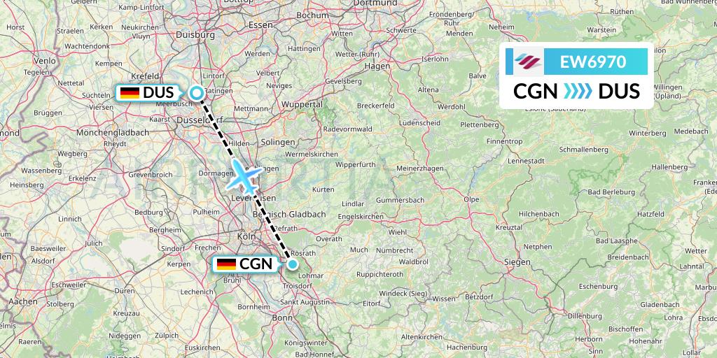 EW6970 Eurowings Flight Map: Cologne to Dusseldorf