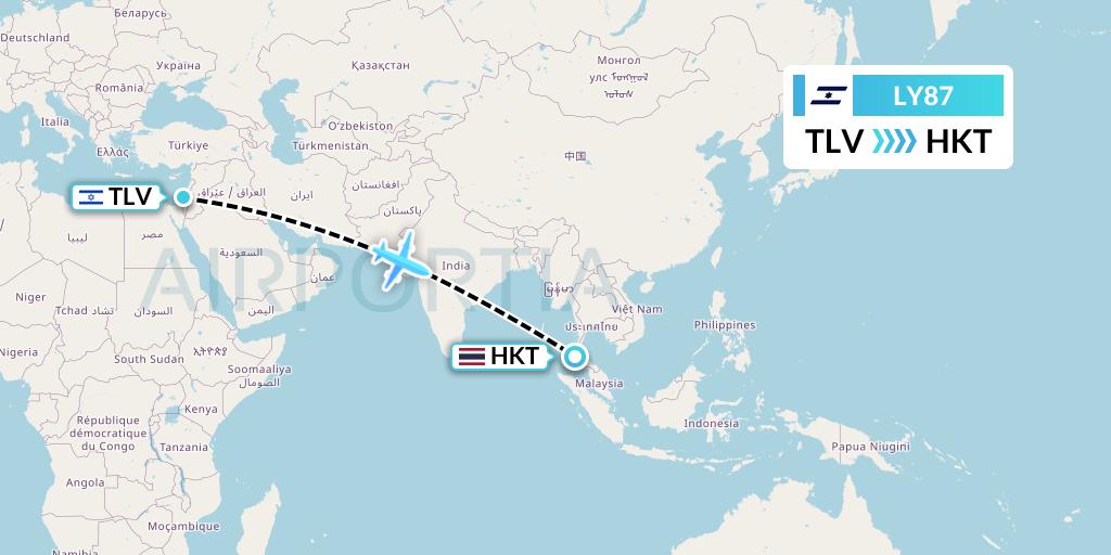 LY87 El Al Flight Map: Tel Aviv to Phuket