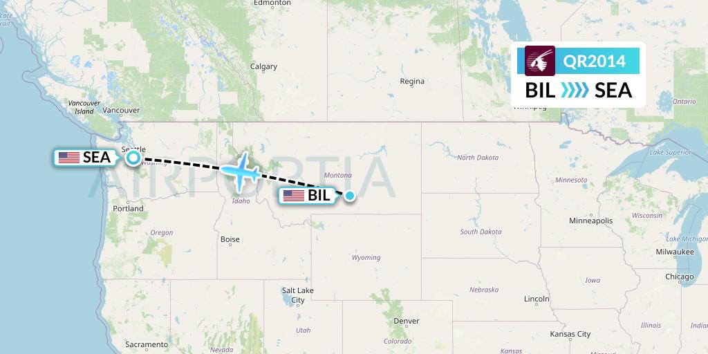 QR2014 Qatar Airways Flight Map: Billings to Seattle