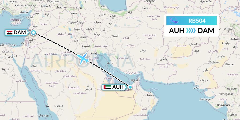 RB504 Syrian Air Flight Map: Abu Dhabi to Damascus