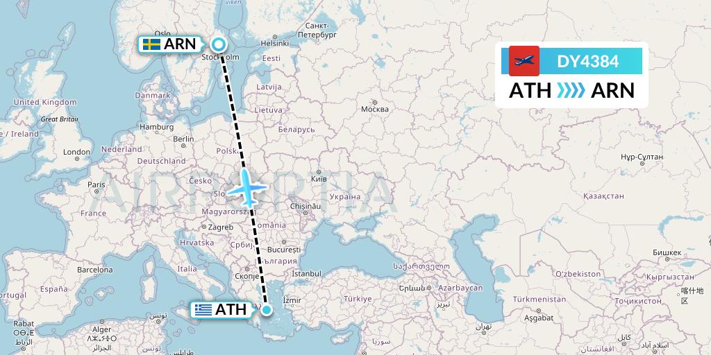 DY4384 Norwegian Flight Map: Athens to Stockholm