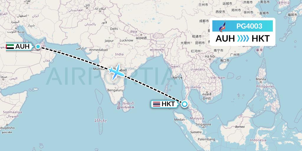 PG4003 Bangkok Airways Flight Map: Abu Dhabi to Phuket