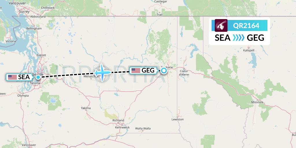 QR2164 Qatar Airways Flight Map: Seattle to Spokane