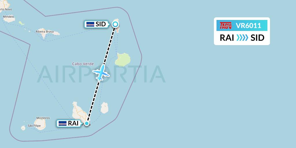 VR6011 TACV Cape Verde Airlines Flight Map: Praia to Espargos