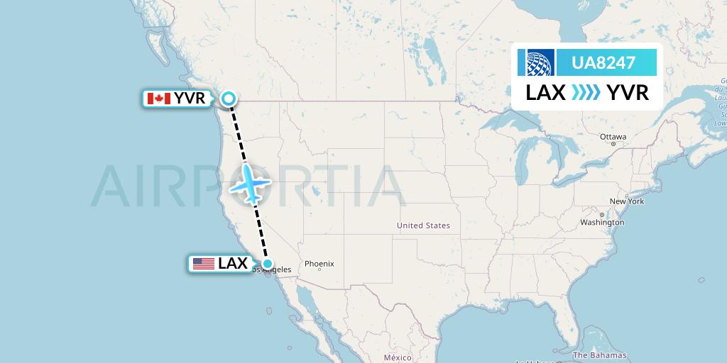 UA8247 United Airlines Flight Map: Los Angeles to Vancouver