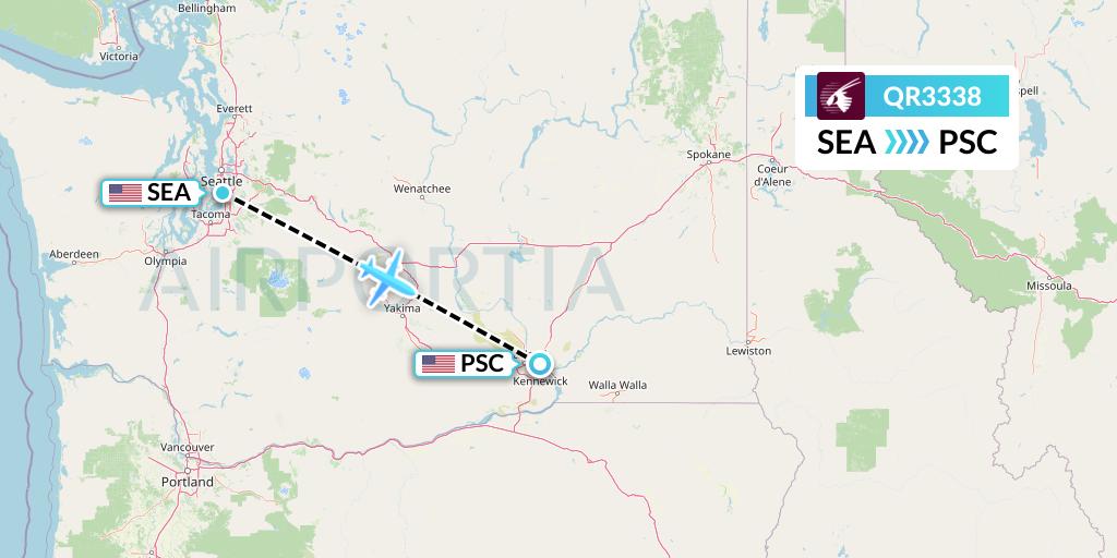 QR3338 Qatar Airways Flight Map: Seattle to Pasco