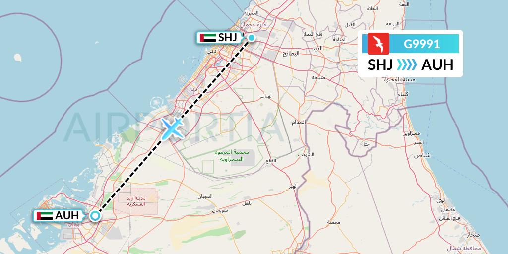 G9991 Air Arabia Flight Map: Sharjah to Abu Dhabi