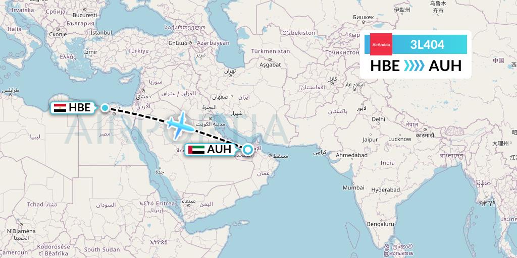 3L404 Air Arabia Abu Dhabi Flight Map: Alexandria to Abu Dhabi