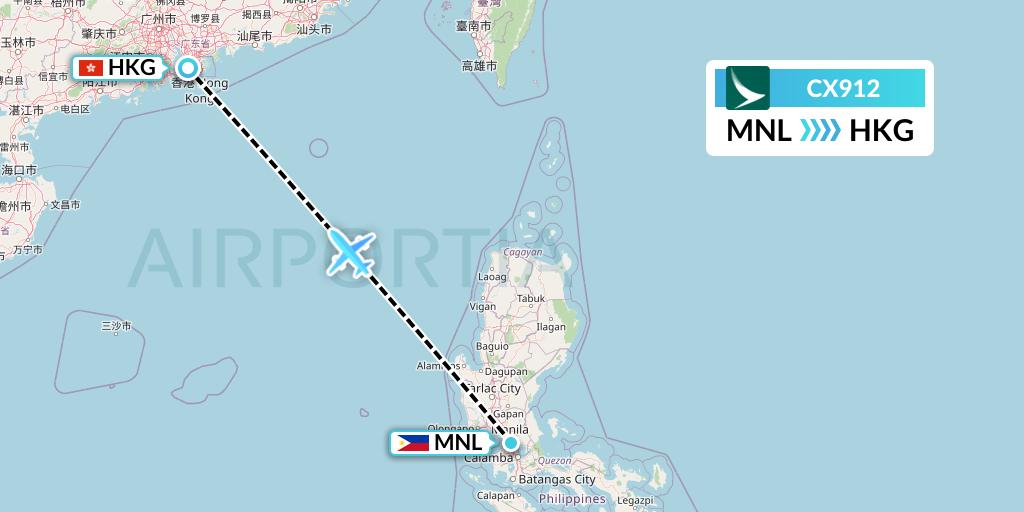 CX912 Cathay Pacific Flight Map: Manila to Hong Kong