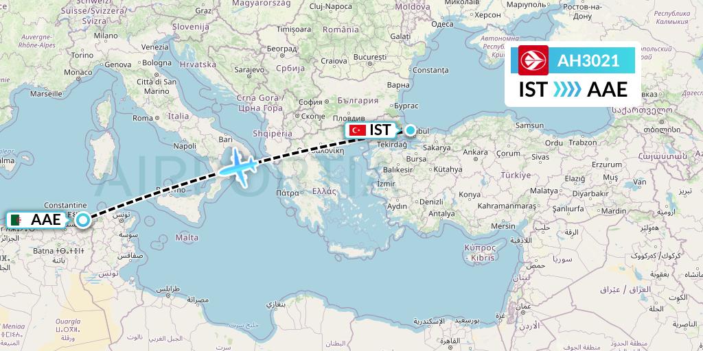 AH3021 Air Algerie Flight Map: Istanbul to Annaba