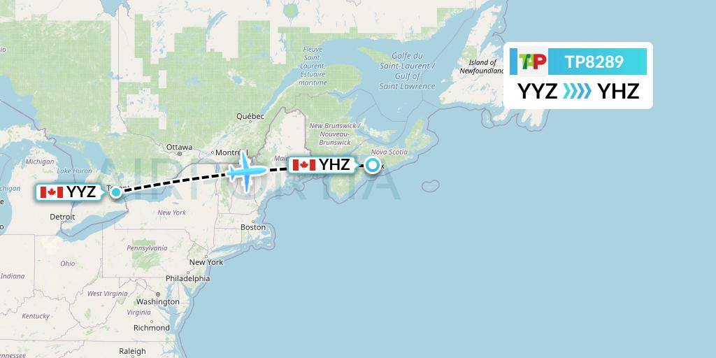 TP8289 TAP Portugal Flight Map: Toronto to Halifax