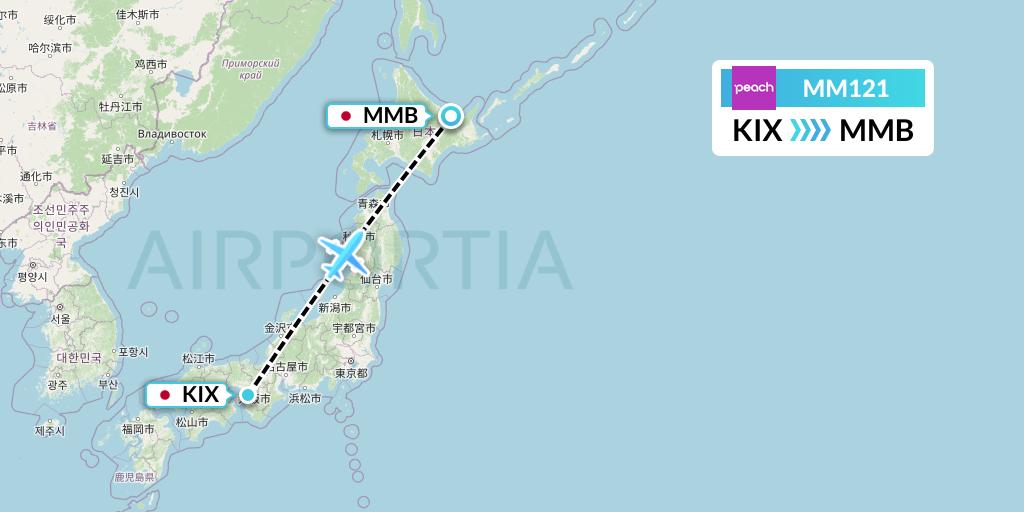MM121 Peach Aviation Flight Map: Osaka to Memanbetsu