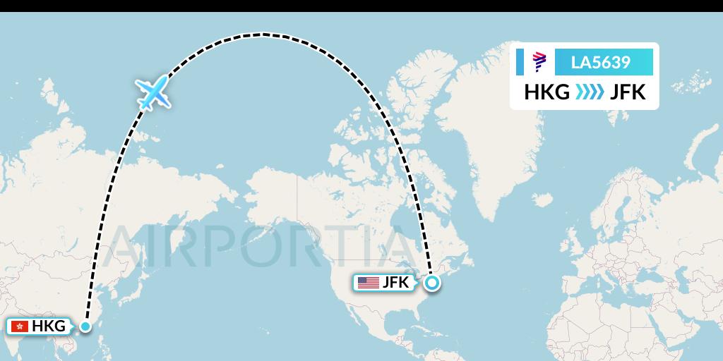 LA5639 LAN Airlines Flight Map: Hong Kong to New York