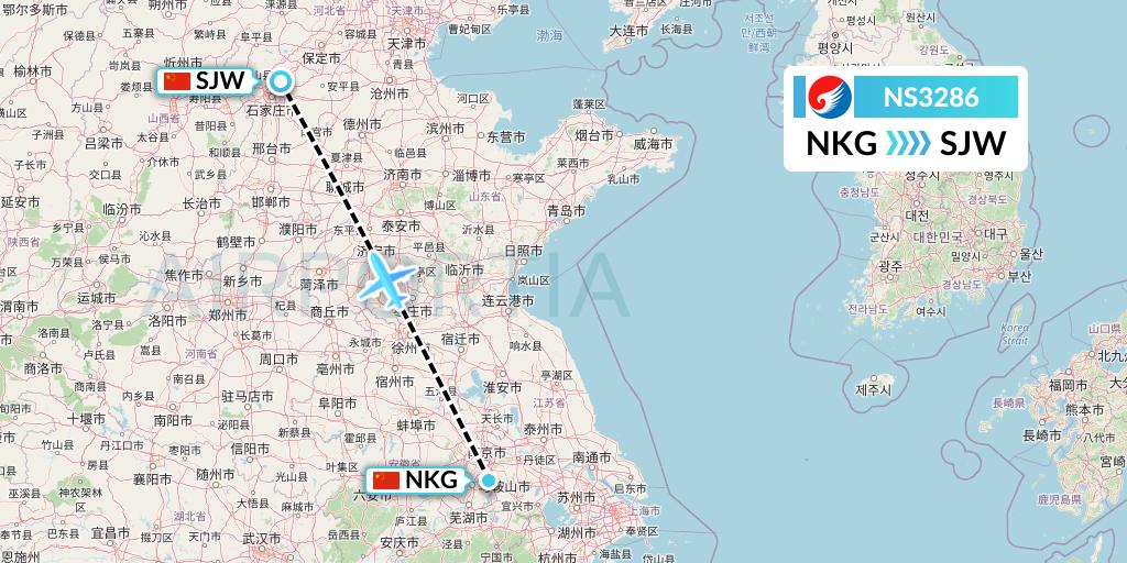 NS3286 Hebei Airlines Flight Map: Nanjing to Shijiazhuang