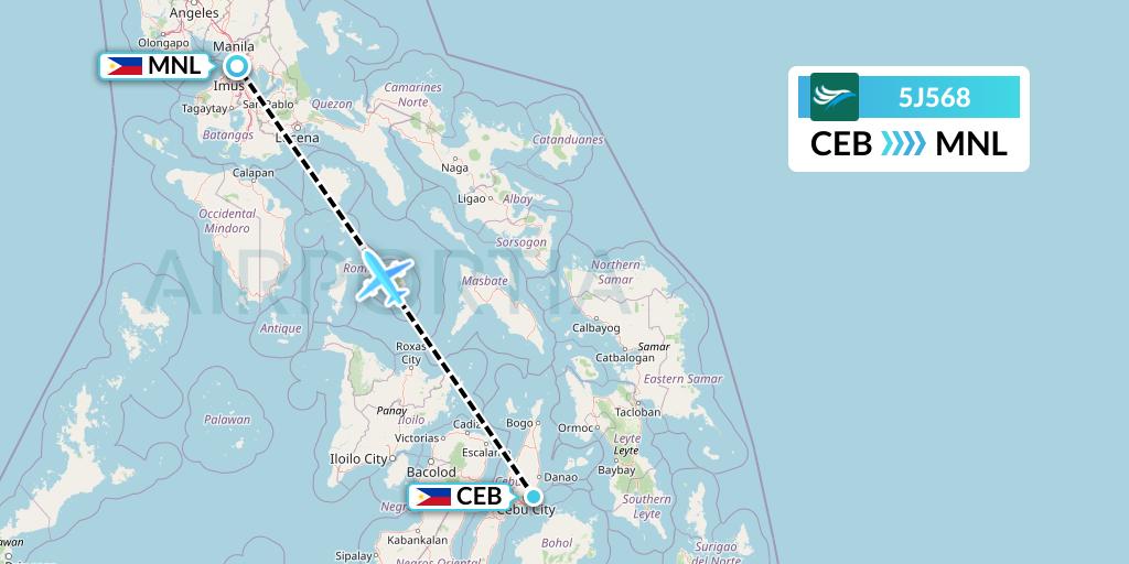 5J568 CEBU Pacific Air Flight Map: Cebu to Manila