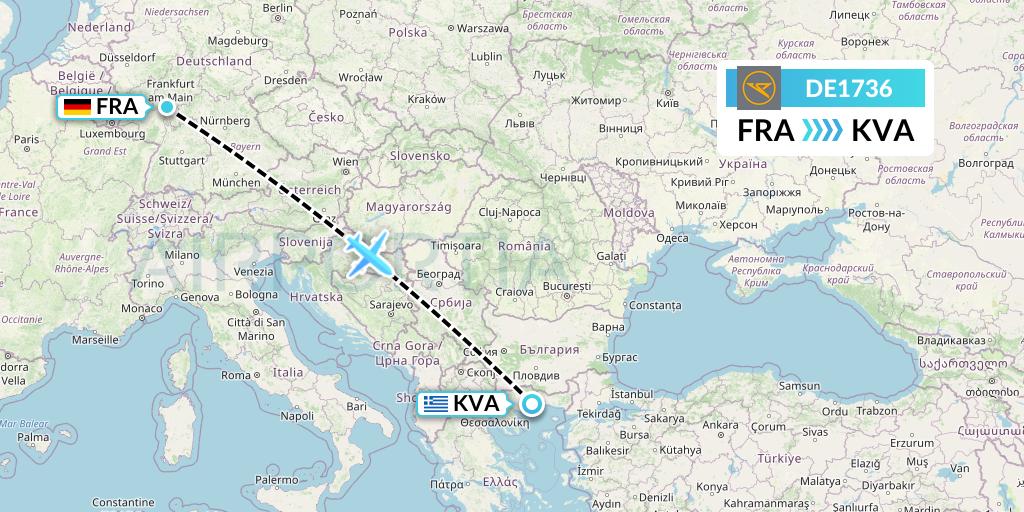 DE1736 Condor Flight Map: Frankfurt to Kavala