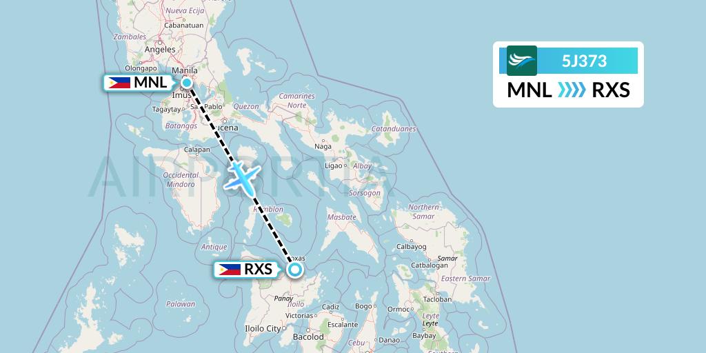 5J373 CEBU Pacific Air Flight Map: Manila to Roxas City