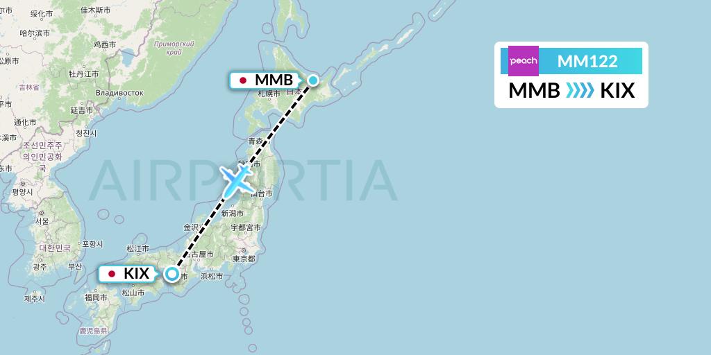 MM122 Peach Aviation Flight Map: Memanbetsu to Osaka