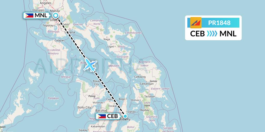 PR1848 Philippine Airlines Flight Map: Cebu to Manila