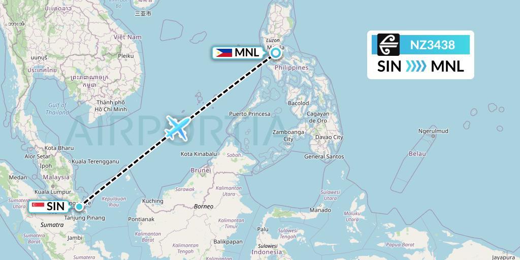 NZ3438 Air New Zealand Flight Map: Singapore to Manila