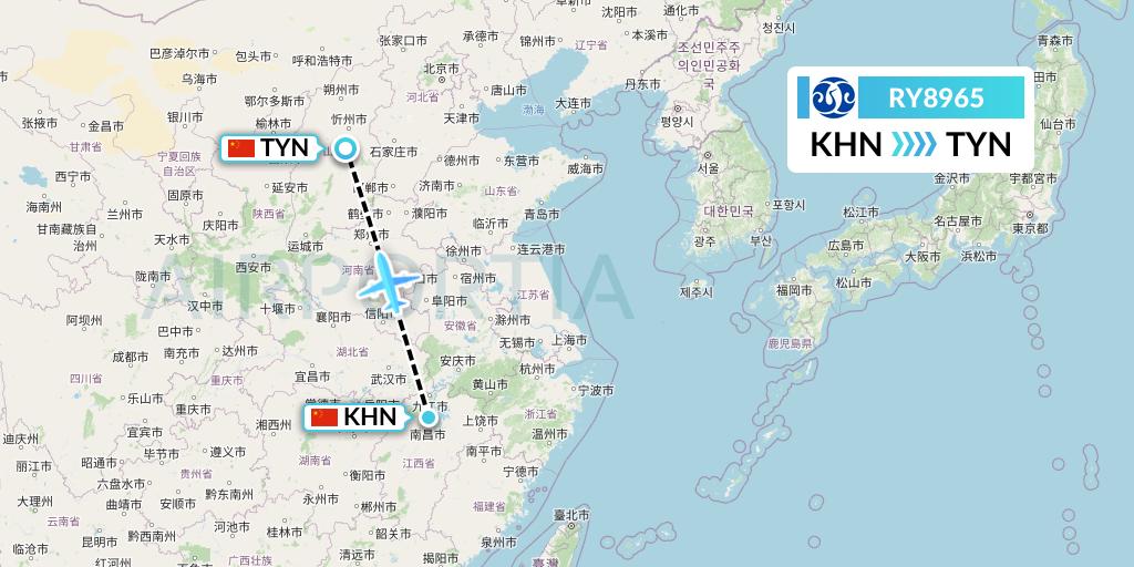 RY8965 Jiangxi Air Flight Map: Nanchang to Taiyuan