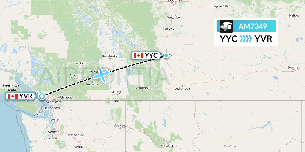 AM7349 Aeromexico Flight Map: Calgary to Vancouver