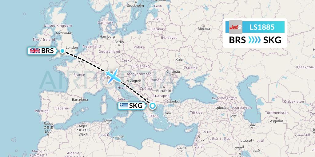 LS1885 Jet2 Flight Map: Bristol to Thessaloniki