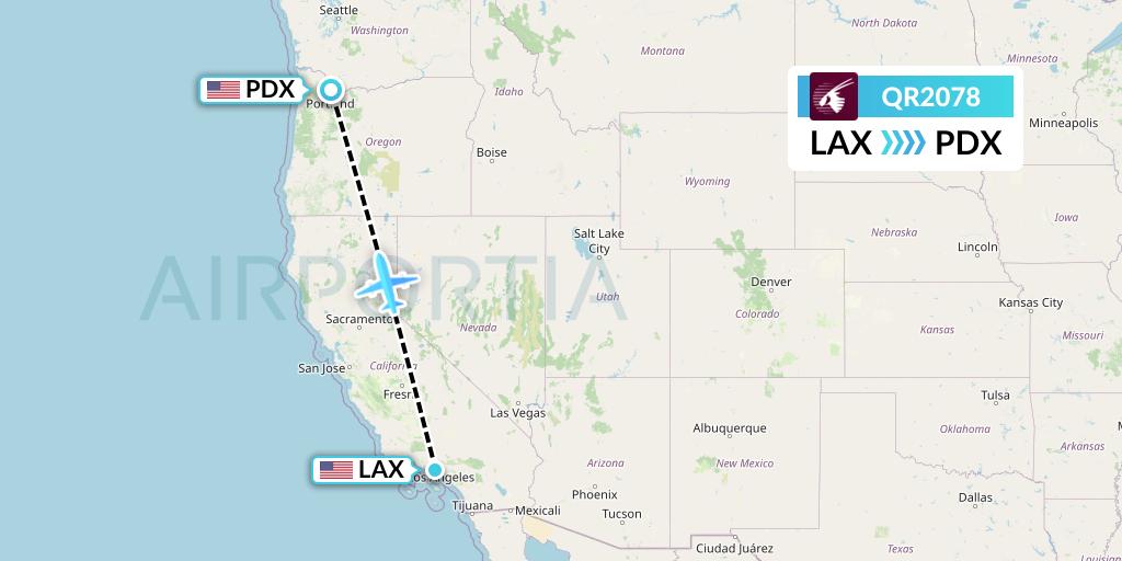 QR2078 Qatar Airways Flight Map: Los Angeles to Portland