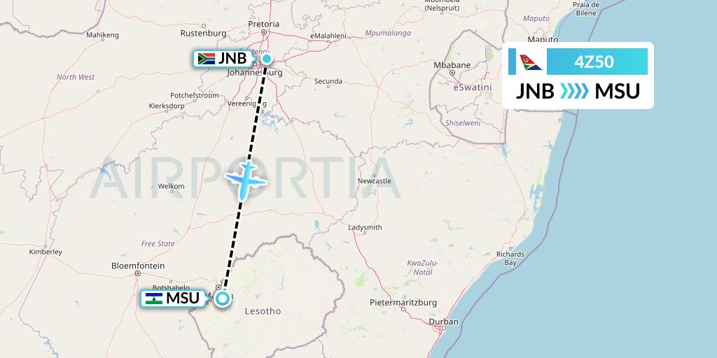 4Z50 Airlink Flight Map: Johannesburg to Maseru