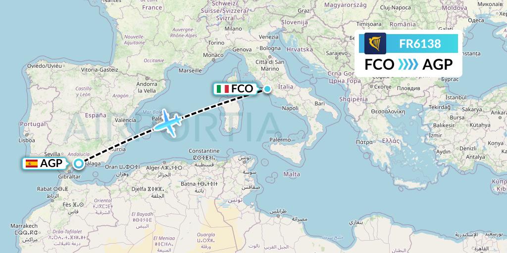 FR6138 Ryanair Flight Map: Rome to Malaga