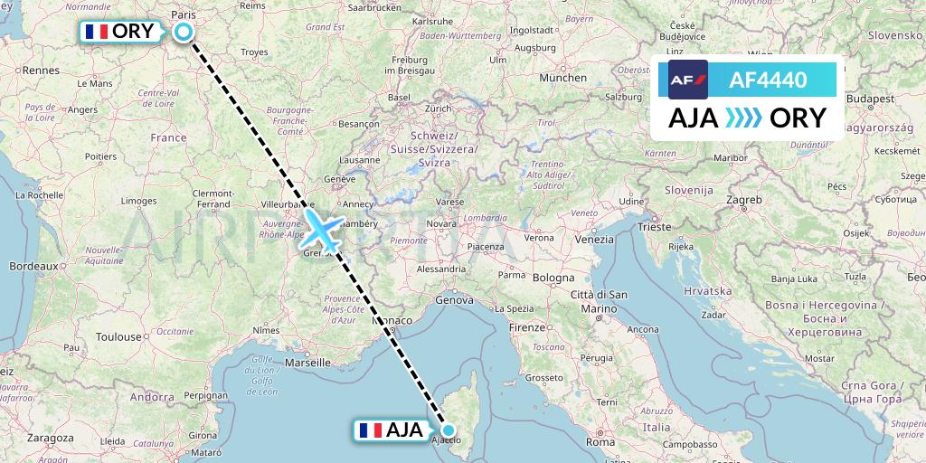 AF4440 Air France Flight Map: Ajaccio to Paris
