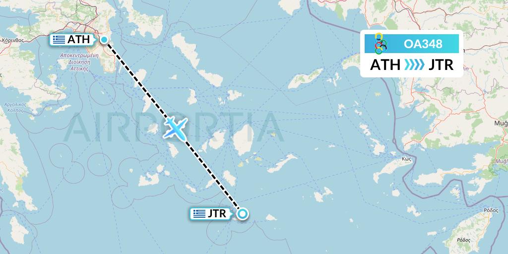 OA348 Olympic Air Flight Map: Athens to Santorini