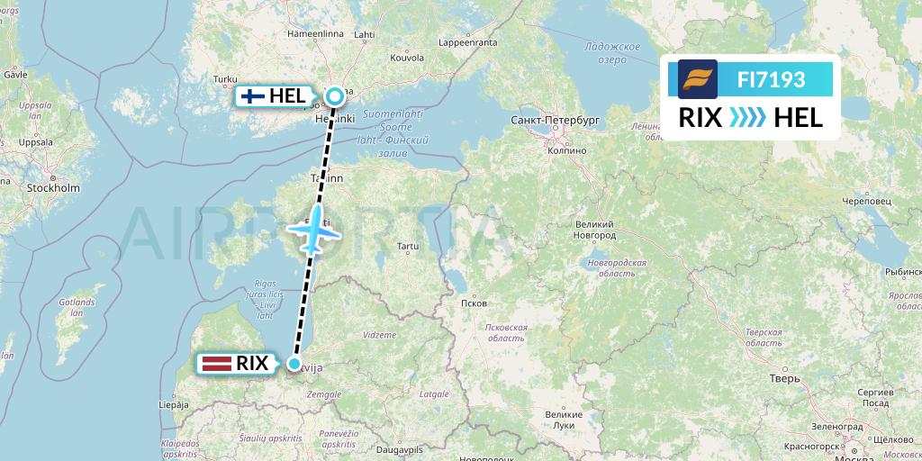 FI7193 Icelandair Flight Map: Riga to Helsinki