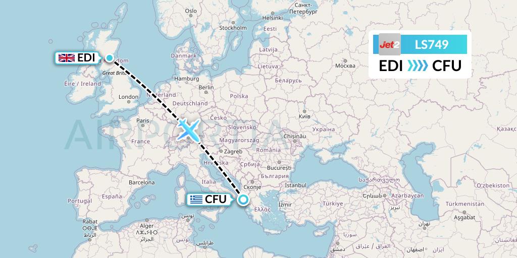 LS749 Jet2 Flight Map: Edinburgh to Corfu